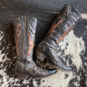 Dan Post Black/Brown Studded Snip Western Boots